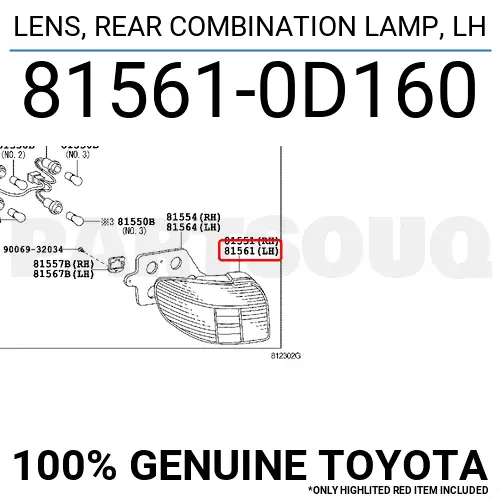 815610D160 Genuine Toyota LENS, REAR COMBINATION LAMP, LH 81561-0D160 OEM