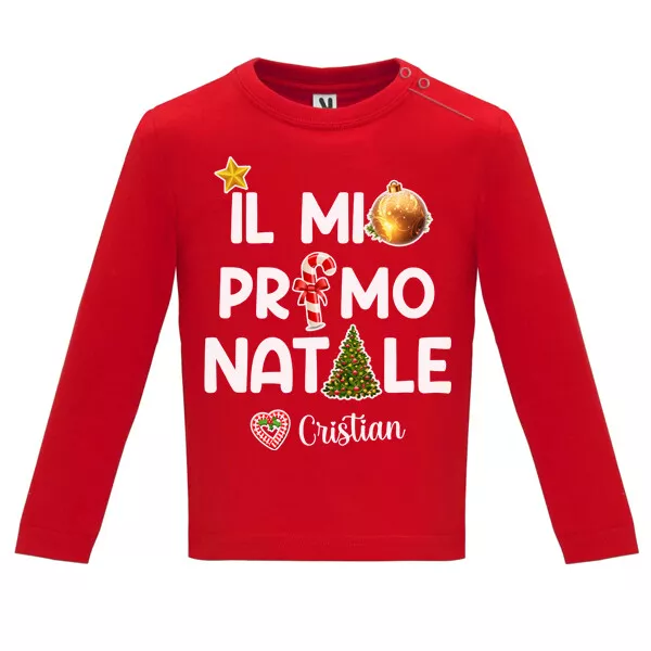 T-shirt maglietta bimbo bimba manica lunga Il mio primo Natale! CON NOME!