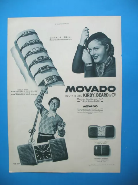 Movado Press Advertisement Watch Bracelet Kirby Beard & C° French Ad 1933