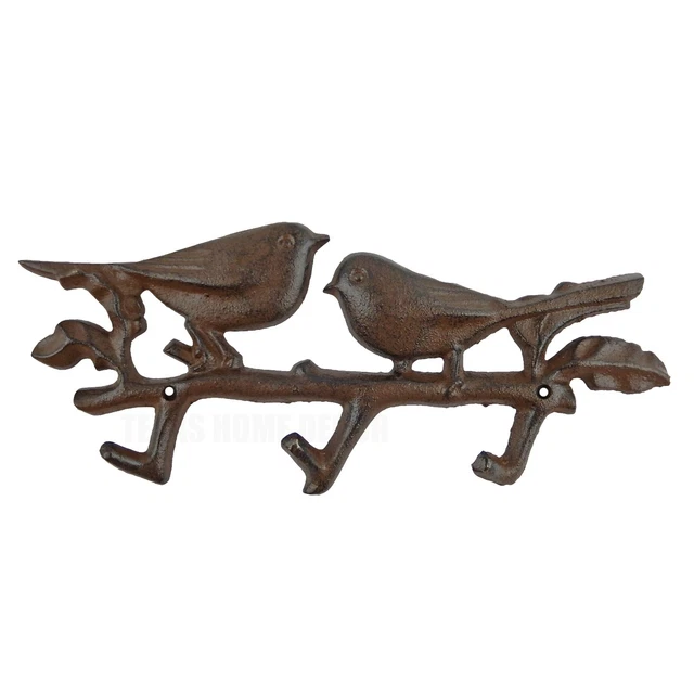 Love Birds On Branch Wall Hook Rack Cast Iron Key Towel Coat Hanger Rustic Brown