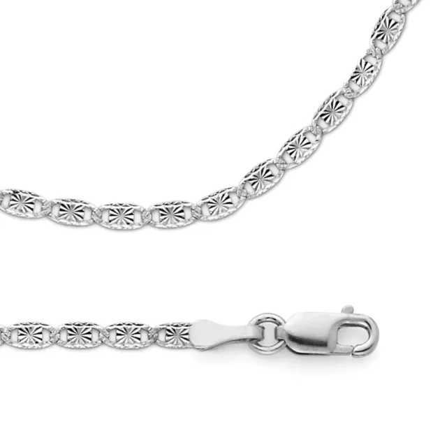 Valentino Necklace Solid 14k White Gold Chain Flat Star Edge Thin , 2.1 mm