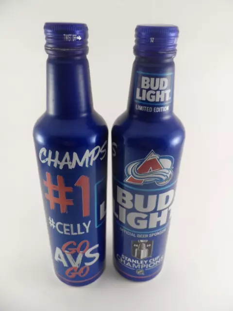 2 Colorado Avalanche 2022 Stanley Cup Champion Bud Light Empty Aluminum Bottles