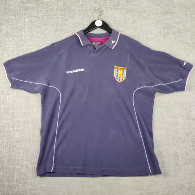 VINTAGE ASTON VILLA Polo Shirt Mens Medium L Navy Diadora Short