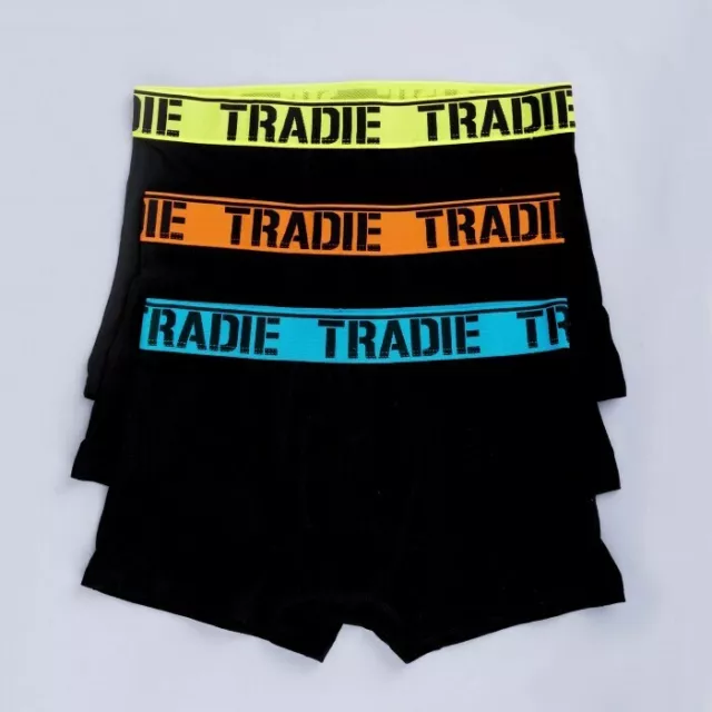 Mens 6 Pack Tradie S-2XL Cotton Boxer Shorts Fitted Trunk Black Brights (4WK3) 3