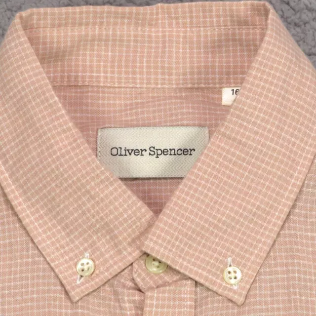 Oliver Spencer Shirt Mens 16 Linen Cotton Long Sleeve Button Windowpane Summer 3