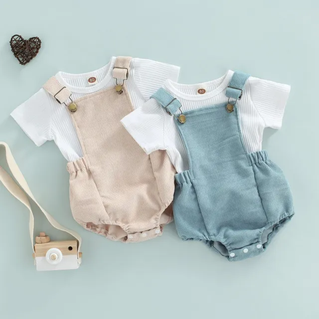 Newborn Infant Boys Short Sleeve T-shirt Overalls Corduroy Shorts Outfits Summer
