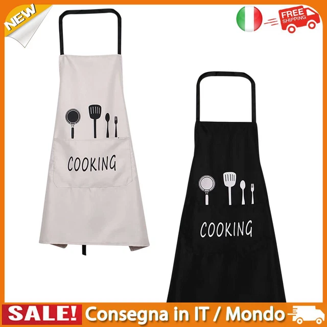 IT Kitchen Bib Aprons Waterproof Oil-Proof Cooking Chef Aprons with Pockets for