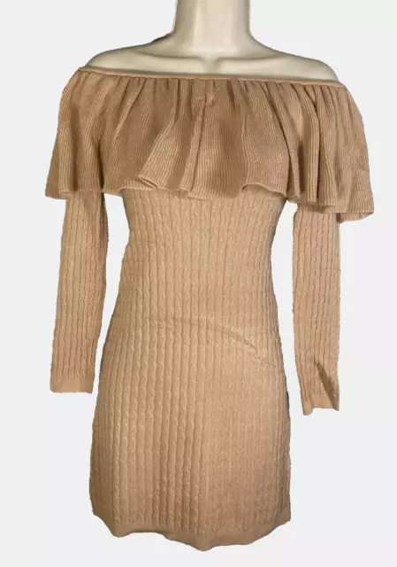 Olivaceous Off-The-Shoulder Sweater Mini Dress Women's Small Nude Beige NWT