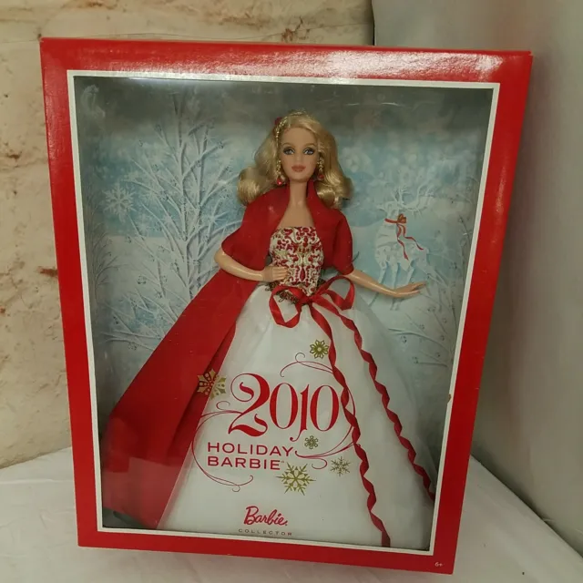 NRFB Happy Holidays 2010 Barbie Doll R4545 Mattel Blonde Red Dress