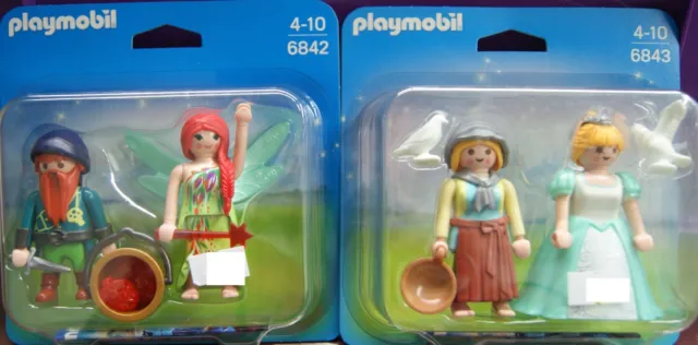 Playmobil 2x Duo-Pack Elfe und Zwerg (6842) + Prinzessin und Magd (6843) in OVP