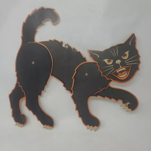 Halloween Vintage Beistle Black Cat Die Cut Jointed Mechanical Decoration