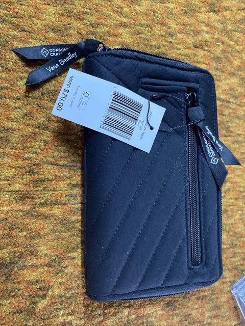 Vera Bradley RDID Classic Black Quilted Turnlock Wallet Recycled Cotton NWT