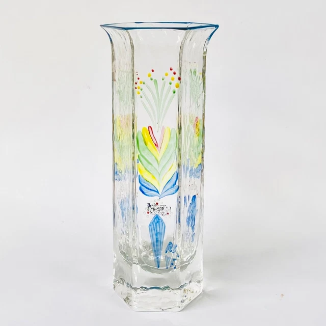 SEA GLASBRUK OLD Sweden Rune Strand 8” Hexagonal Glass Vase