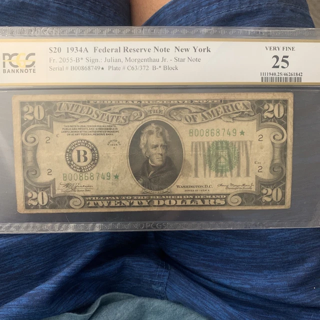 Series 1934-A $20 Twenty Dollar Bill star note New York Graded 25.Very Fine