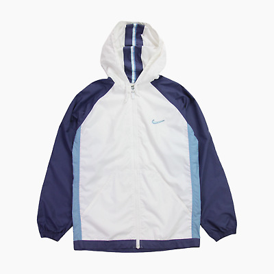 Nike Vintage Womens White Full Zip Windbreaker Hooded Jacket L Large UK 12/14