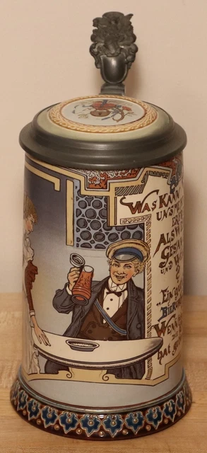 Student & Barmaid by Mettlach 1L German beer stein antique # 2520 signed Schlitt