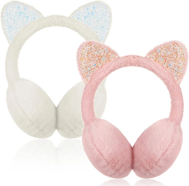 Henoyso 2 Pcs Cute Animal Earmuffs Winter Kids Earmuff Warm Fluffy Cat Ear Earmu