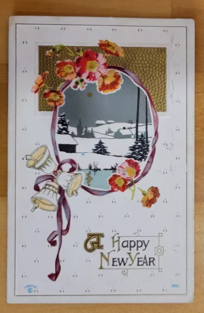 A HAPPY NEW YEAR - WINTER LANDSCAPE  - c. 1907-1915 POSTCARD