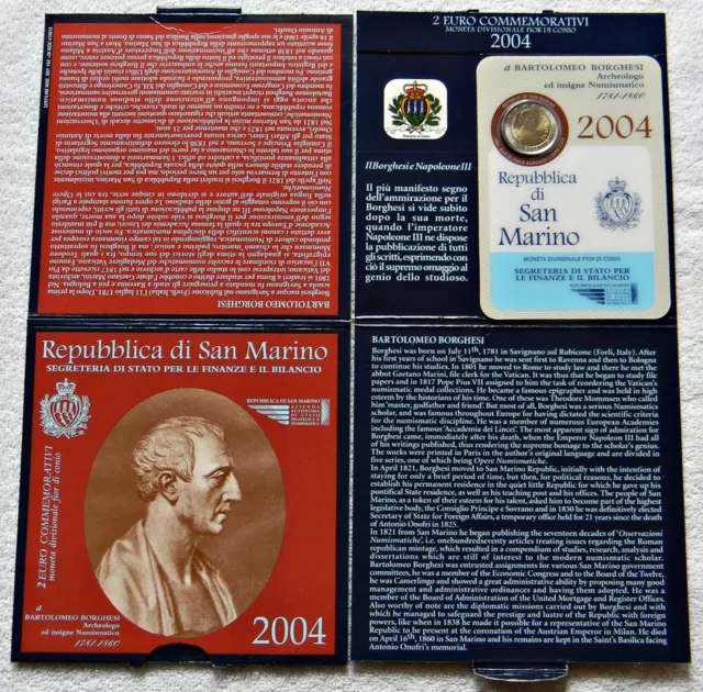 SAN MARINO: 2 Euro 2004 "BARTOLOMEO BORGHESI",stempelglanz, original Folder, II.