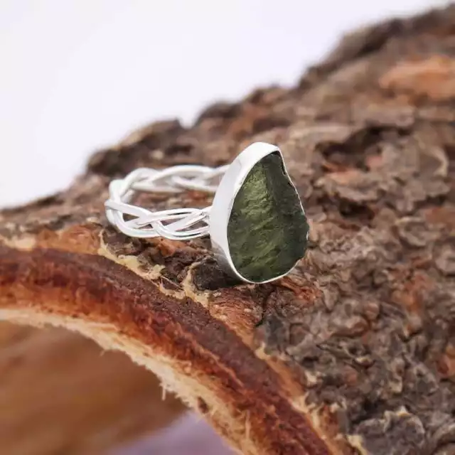 Moldavite Bague 925 Argent Massif Créateur Bague Pour Femme Bijoux Tout Taille