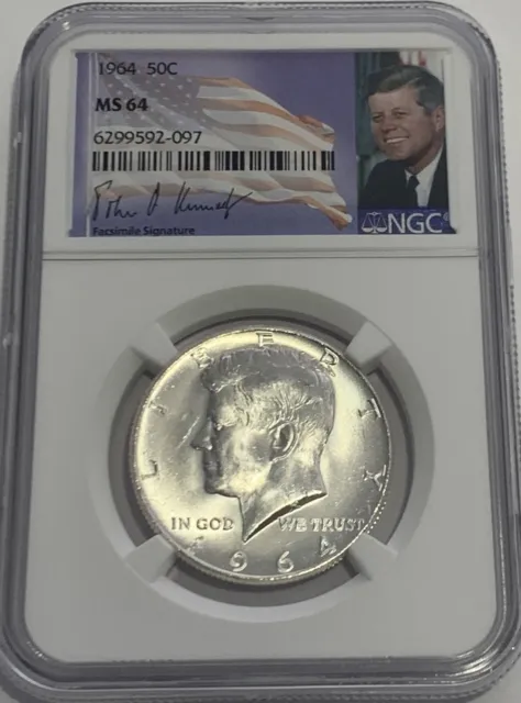 1964 P Ngc Ms64 Silver Kennedy Half Dollar First Year Issue Jfk Coin Signature