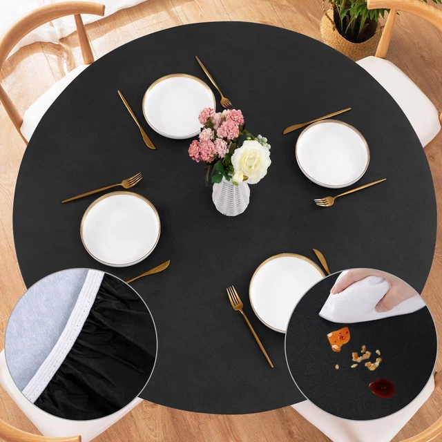 Round Fitted Vinyl Tablecloth with Elastic Edged & Flannel Backing, W...