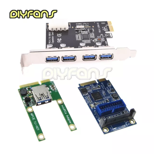 Mini 4 Port PCI-E to USB 2.0 USB 3.0 Karte  Express Expansion Card adapter neu 2