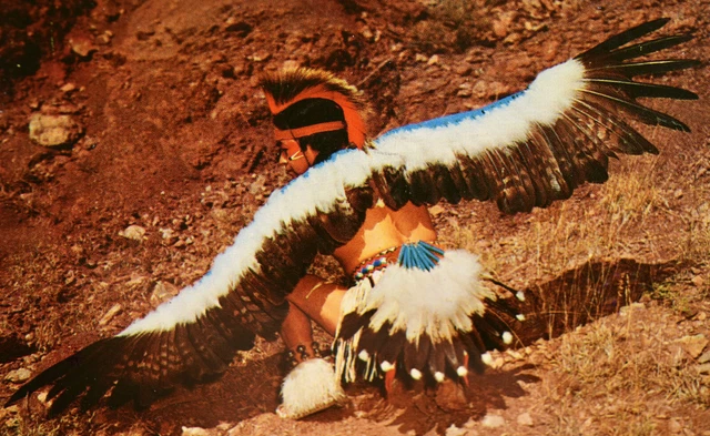 1950s Pueblo Native American Eagle Dance Feather Pheonix Arizona Postcard