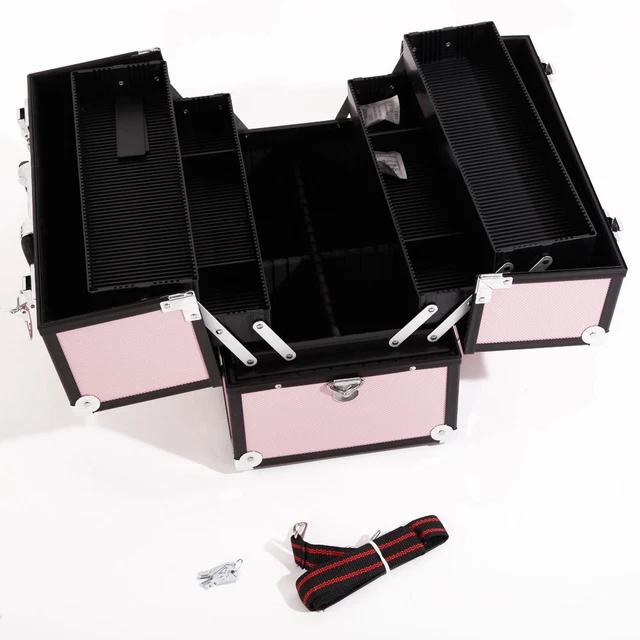Portable Pink Makeup  Jewelry Organizer Box - Aluminum Train Case