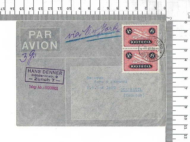 28.3.38 Helvetia Zürich Hottingen - Ecuador Guayaquil par avion via New Y; 61712