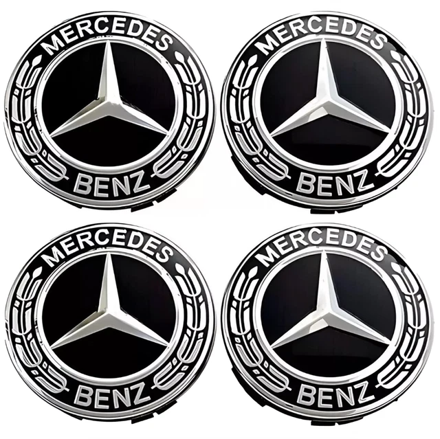 4X MERCEDES BLACK Alloy Wheel Centre Hub Caps 75mm A B C E S M Class ML ...