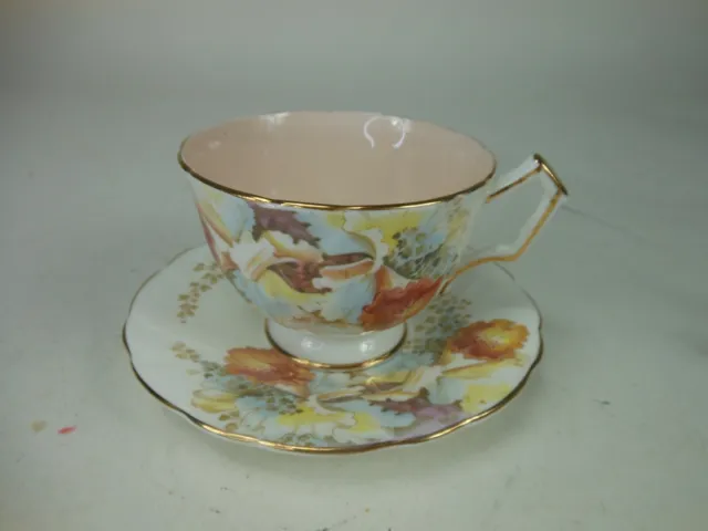 Aynsley Orchid Teacup & Saucer Salmon Pink Interior English Bone China Tea Cup