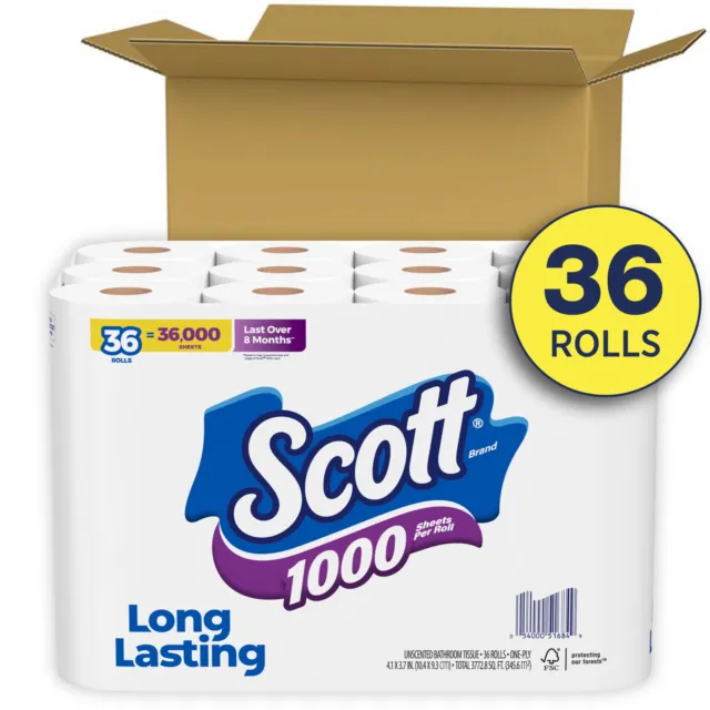 Scott 1000 Toilet Paper, 36 Rolls, 1000 Sheets Per Roll (36000 Sheets Total) 2