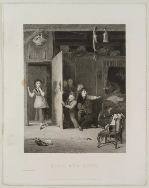 J. STEWART (1791-1863), Das Versteckspiel,  1834, KSt. Biedermeier Personen 2