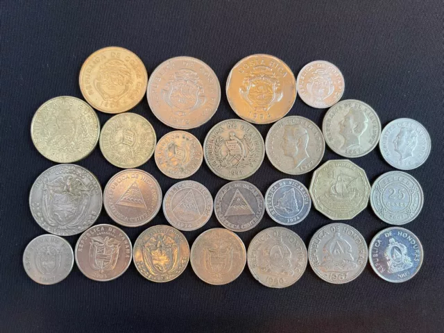 Lot of 25 Old Central America Coins  - 7 Countries - El Salvador Nicaragua More!