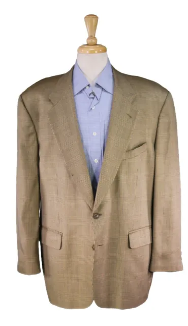 Burberrys London Gold/Brown/Blue Plaid Wool-Silk 2-Btn Sportcoat Blazer 46R