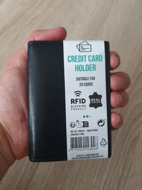 Klein Echtleder Kreditkartenetui mit 20 Kartenfächer RFID Leder Schwarz Etui