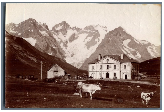 France, View of the Col du Lautaret and L&#039;Hospice Vintage Albumen Print.
