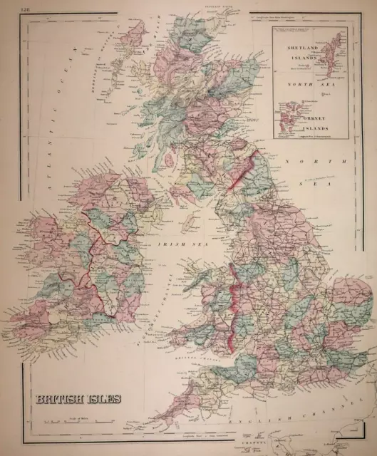Authentic 1882 O.W. Gray Atlas Map THE BRITISH ISLES ~ FreeS&H   Inv#161