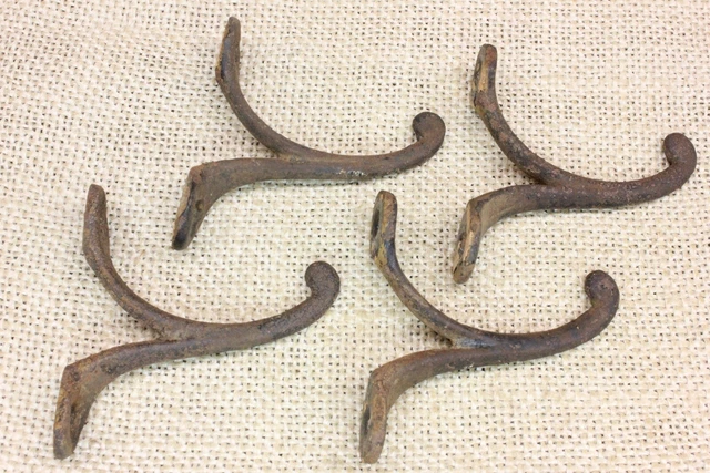 4 Old Single Coat Hooks Farm School House Rustic Cast Iron 1850’s Vintage 2 1/4"