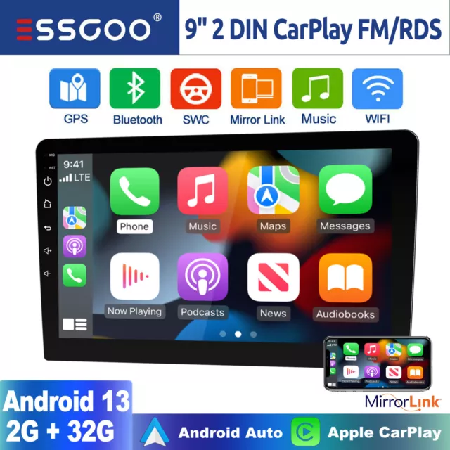 Double 2 DIN Android13 2+32G Carplay Car Stereo Radio Touch Screen GPS SAT NAV