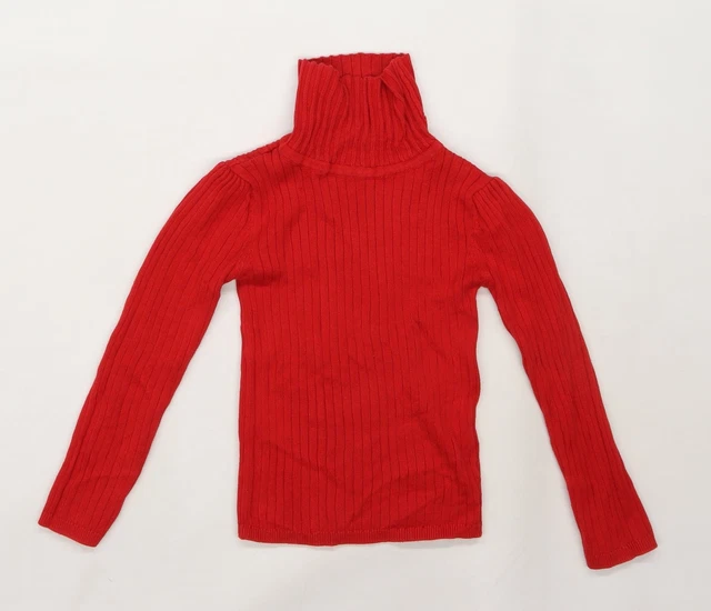 TU Girls Red High Neck Cotton Pullover Jumper Size 3-4 Years