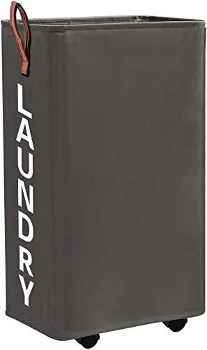 70L Large Slim Laundry Hamper on Wheels10" Wide Tall Collapsible Narrow Rolli...