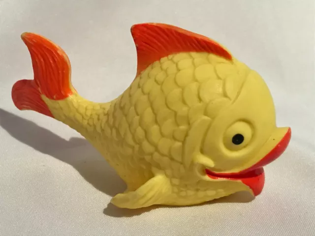 Jouet de bain DELACOSTE 1970 Poisson jaune vintage rétro VULLI made in France 3