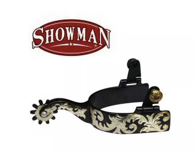 Western Saddle Horse Fancy Brown Steel Spurs w/ Silver Filigree Scrolling YEE YA