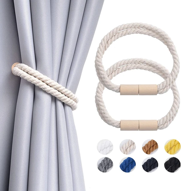 2 Pack Wooden Magnetic Curtain Tiebacks Boho Decoration Drape Tie Backs Natural
