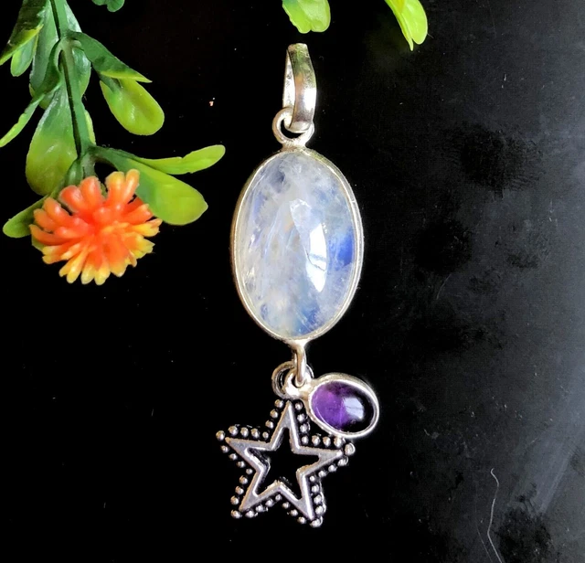Collier Nœud Celtique En Argent Sterling 925 Avec Pierre De Lune - Pendentif Triquetra, Chaîne 45+5 Cm, Cadeau Femme - 12