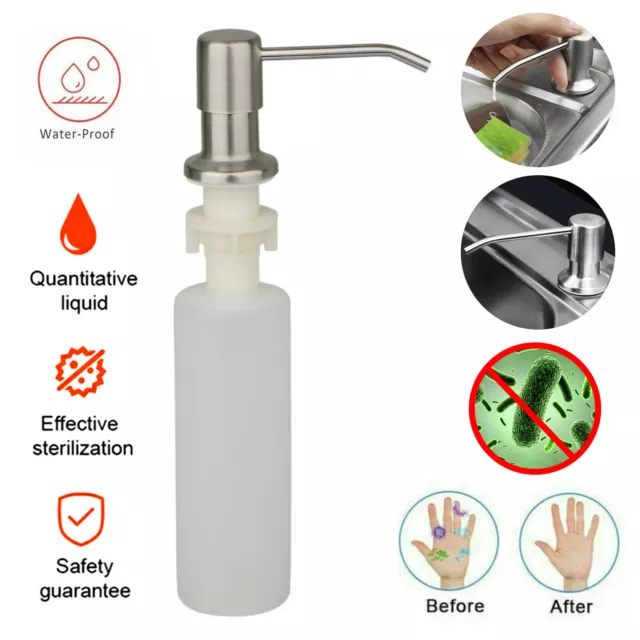 300ML Stainless Steel Soap Dispenser Kitchen Sink Hands Bath Liquid Pump Bottle