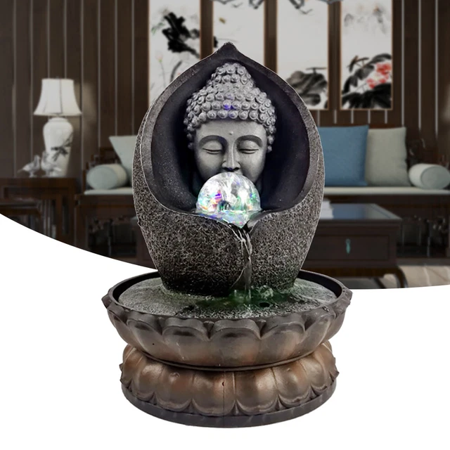 WATER FOUNTAIN BUDDHA Zen Indoor Table Top Water Feature LED Lights