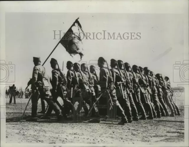 1934 Press Photo Serbian Infantry of Jugoslavia Mobilize Military Forces.